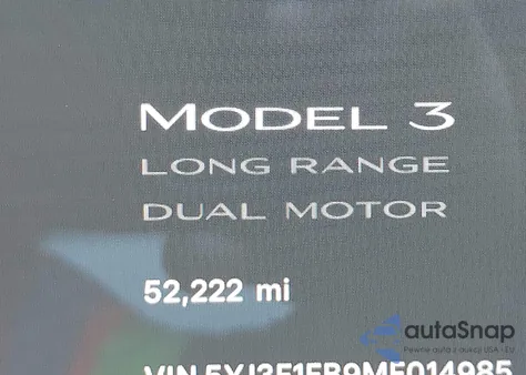 2021 Tesla Model 3 Long Range Dual Motor All-Wheel Drive from USA, damaged, VIN 5YJ3E1EB9MF014985